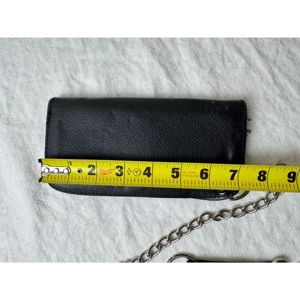 La Rosa Design Black Pebbled Leather Biker Trucker Wallet w Chain Belt Loop VTG